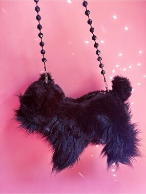 Vintage Black Faux Fur Scottie Dog Shaped Crossbody Bag